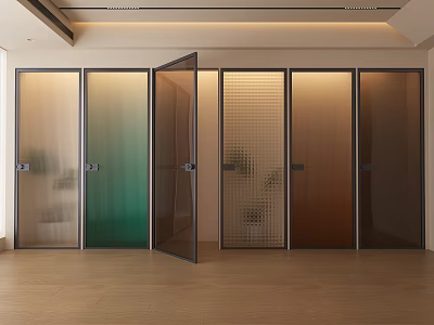 Modern Interior Glass Swing Doors Featuring Various Gradient Colors And Grid Patterns 3d model