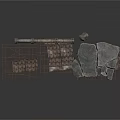 3D Scene Components With Stone Slabs Metal Pipes And Grid Structures