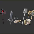 Colorful Fantasy Weapons Display With Swords Axes Staffs And Decorative Ornate Designs