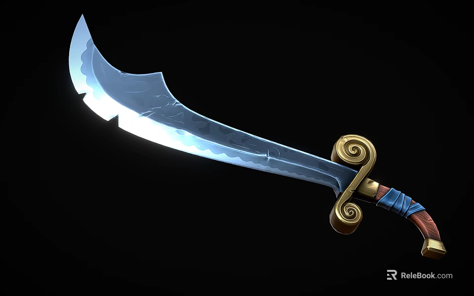 Decorative Weapon With Blue Serrated Blade And Golden Curled Hilt With Blue Wrapping 3d model 
