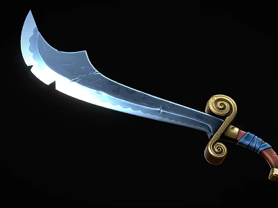 Decorative Weapon With Blue Serrated Blade And Golden Curled Hilt With Blue Wrapping 3d model