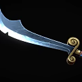 Decorative Weapon With Blue Serrated Blade And Golden Curled Hilt With Blue Wrapping