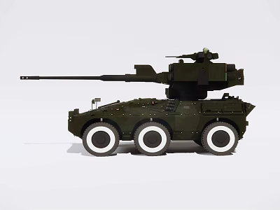 Green Wheeled Tank With Long Cannon And Turret On White Background 3d model