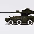 Green Wheeled Tank With Long Cannon And Turret On White Background