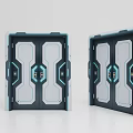 Modern Sci Fi Inspired Double Doors With Gray White Panels And Blue Accent Lines