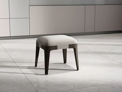 Modern Minimalist Sofa Stool With Upholstered Light Gray Seat And Wooden Legs In Minimalist Interior 3d model