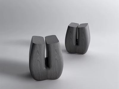 Two Black Wooden Stools With Unique Wood Grain And Modern Design In Minimalist Setting 3d model