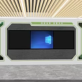 Modern Background Wall with Three Screens Windows Logo Green White Frame and Decorative Plants