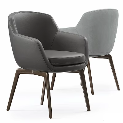 Modern Gray Dining Chairs With Leather Suede Upholstery And Elegant Wooden Legs 3d model