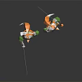 Two Origami Style Fox Characters Standing With Green Outfits And Swords