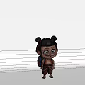 Animated Game Character With Double Buns Red Headband Traditional Outfit Blue Backpack And Playful Expression