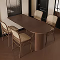 Modern Wooden Dining Table Set With Four Rattan Chairs And Oval Design
