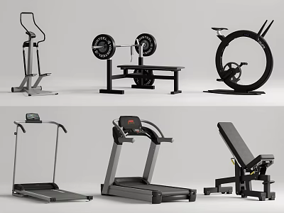 Home Gym Fitness Equipment With Treadmill Dumbbells Exercise Bench And Elliptical Trainer 3d model