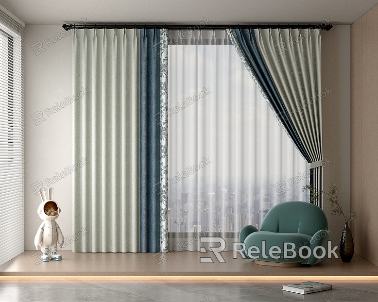 Blue small fresh curtains model