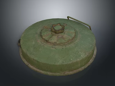 Antique Military Weapon Component Green Round Metal Lid With Rusted Surface And Handle 3d model