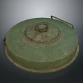 Antique Military Weapon Component Green Round Metal Lid With Rusted Surface And Handle