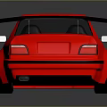 Red Sports Car With Black Rear Spoiler Silver Wheels And Reflection On Gray Background
