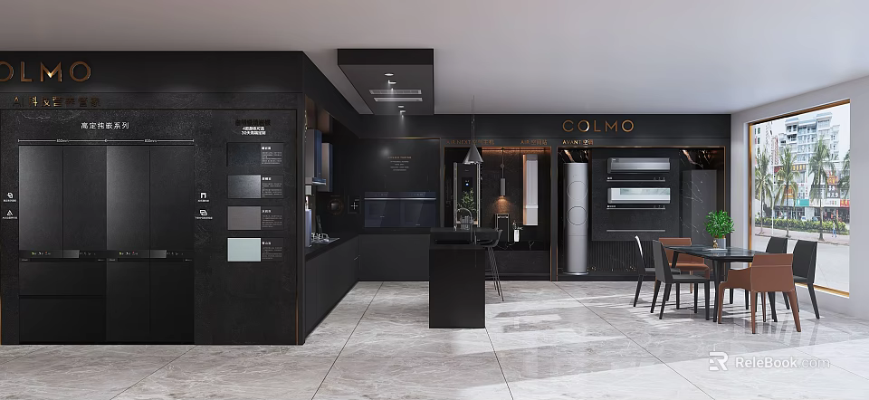 COLVO Black Showroom Featuring Modern Kitchen Cabinets Appliances And Countertops 3d model 