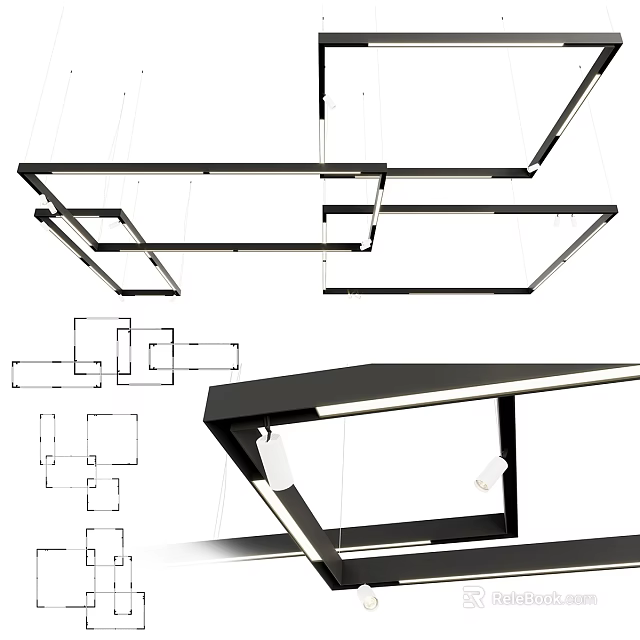 Modern Geometric Linear Chandelier With Black Metal Frame And LED Lighting 3d model