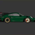 Green Sports Car With Black Rear Spoiler Gold Wheels Roof Vents And Sleek Design