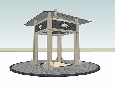 Modern Pavilion Architectural Design With Circular Brick Stone Base Light Columns And Black Roof 3d model
