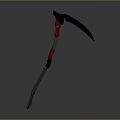 Medieval Scythe Weapon With Long Handle Red Accents And Curved Blade
