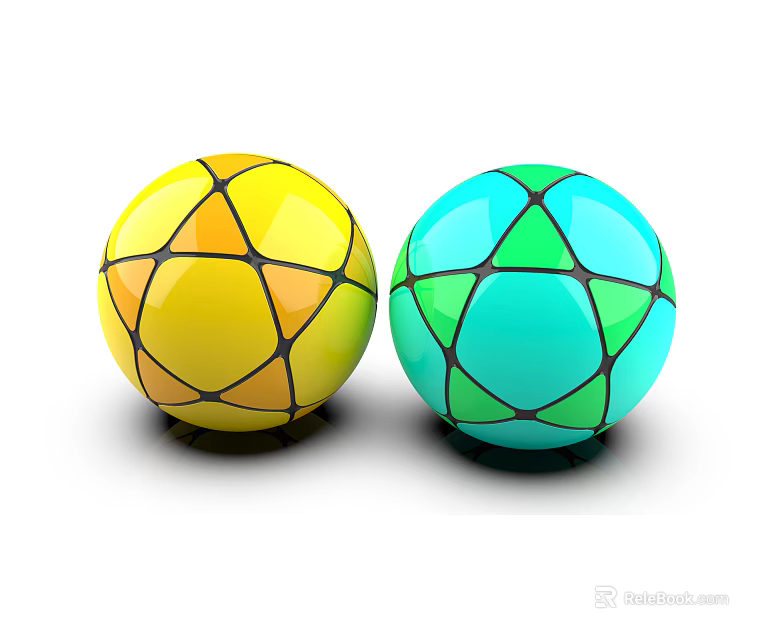 Yellow And Turquoise Sports Equipment Balls With Geometric Patterns For Fitness Training 3d model 