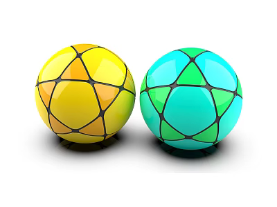 Yellow And Turquoise Sports Equipment Balls With Geometric Patterns For Fitness Training 3d model