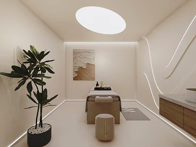 Elegant Modern Beauty Hair Salon Interior Design With Beauty Bed Styling Chair And Green Plant 3d model