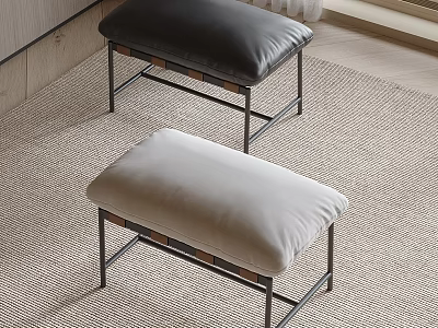 Modern Indoor Stools With Black White Upholstered Seats And Metal Frames On Carpet 3d model