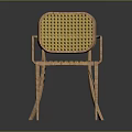 Stylish Leisure Chair With Wooden Frame And Yellow Woven Wicker Armrests