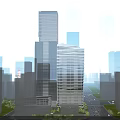 Modern Office Building With Glass Facade Among Urban City High Rise Skyscrapers