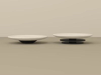 Two White Ceramic Dishes With Black Bases On Light Surface Minimalist Design 3d model