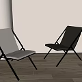 Stylish Leisure Chairs With White and Brown Upholstered Seats and Metal Frames on Wooden Floor