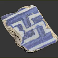 Antique Pottery Fragment Featuring Blue White Geometric Pattern And Worn Edges 3d model