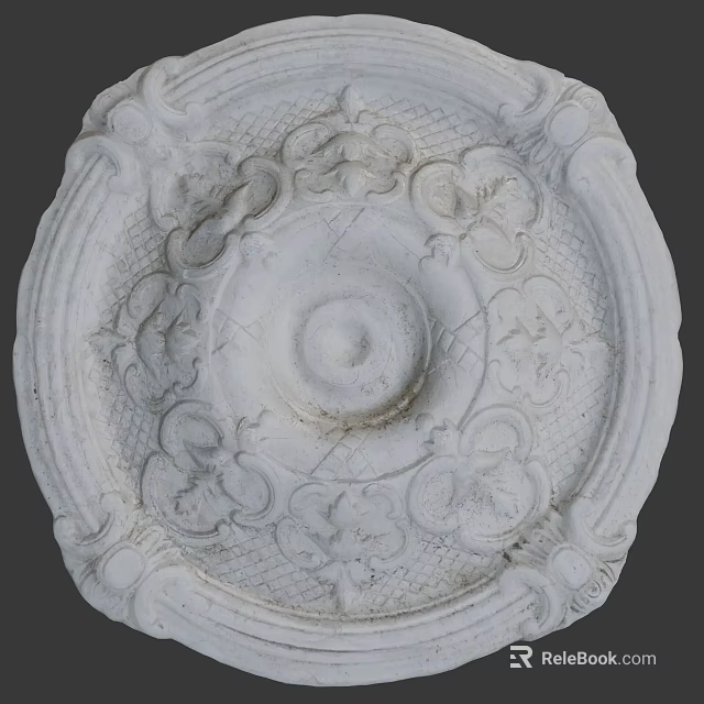 Classic Round Stone Carved Decorative Panel With Intricate Floral And Scroll Patterns 3d model 