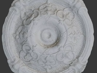 Classic Round Stone Carved Decorative Panel With Intricate Floral And Scroll Patterns 3d model