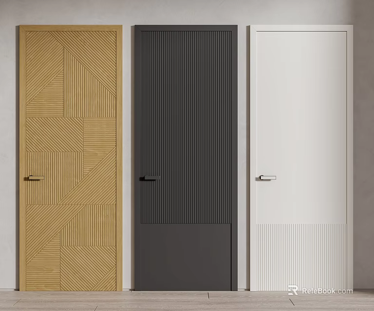 Modern Swing Doors With Golden Black White Designs And Geometric Vertical Patterns 3d model