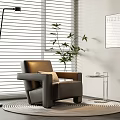 Modern Leather Single Sofa With Floor Lamp Potted Plant And Side Table 3d model