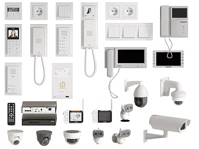 Projection Monitoring System With Security Cameras Intercom Control Panels And Surveillance Equipment 3d model