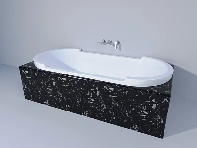 Modern White Bathtub With Black Marble Base And Silver Faucet Design 3d model