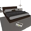 Modern Double Bed With Leather Headboard White Sheets And Nightstand Lamp 3d model