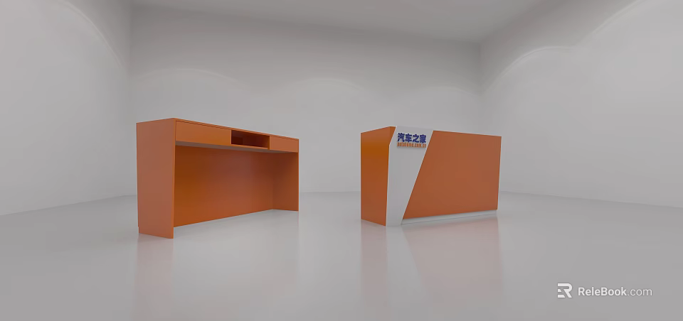 Two Modern Orange Reception Desks With Simple Design And Smooth Surface 3d model