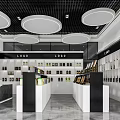 Modern Retail Store Interior With Product Shelves And Circular Ceiling Lights