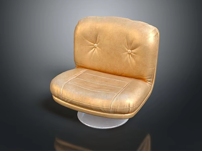 Elegant Gold Leather Single Seater Sofa with Button Tufted Backrest and Clear Round Base 3d model