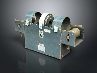Industrial Mechanical Equipment with Metal Casing and Dual Rollers Mounting Brackets and Safety Labels 3d model