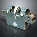 Industrial Mechanical Equipment with Metal Casing and Dual Rollers Mounting Brackets and Safety Labels