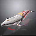 White Whale With Red Stripes And Intricate Design Details On Reflective Surface