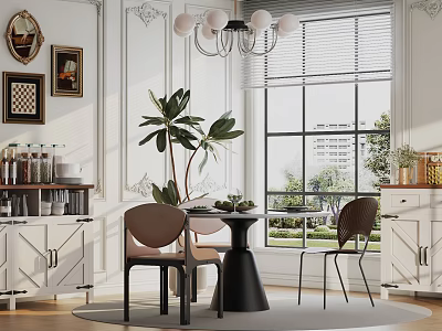 Elegant Bright French Style Dining And Living Room Interior With Comfortable Furniture And Spacious Windows 3d model