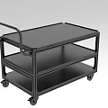 Black Industrial Three Tier Cart With Handle And Rolling Wheels For Equipment Transport